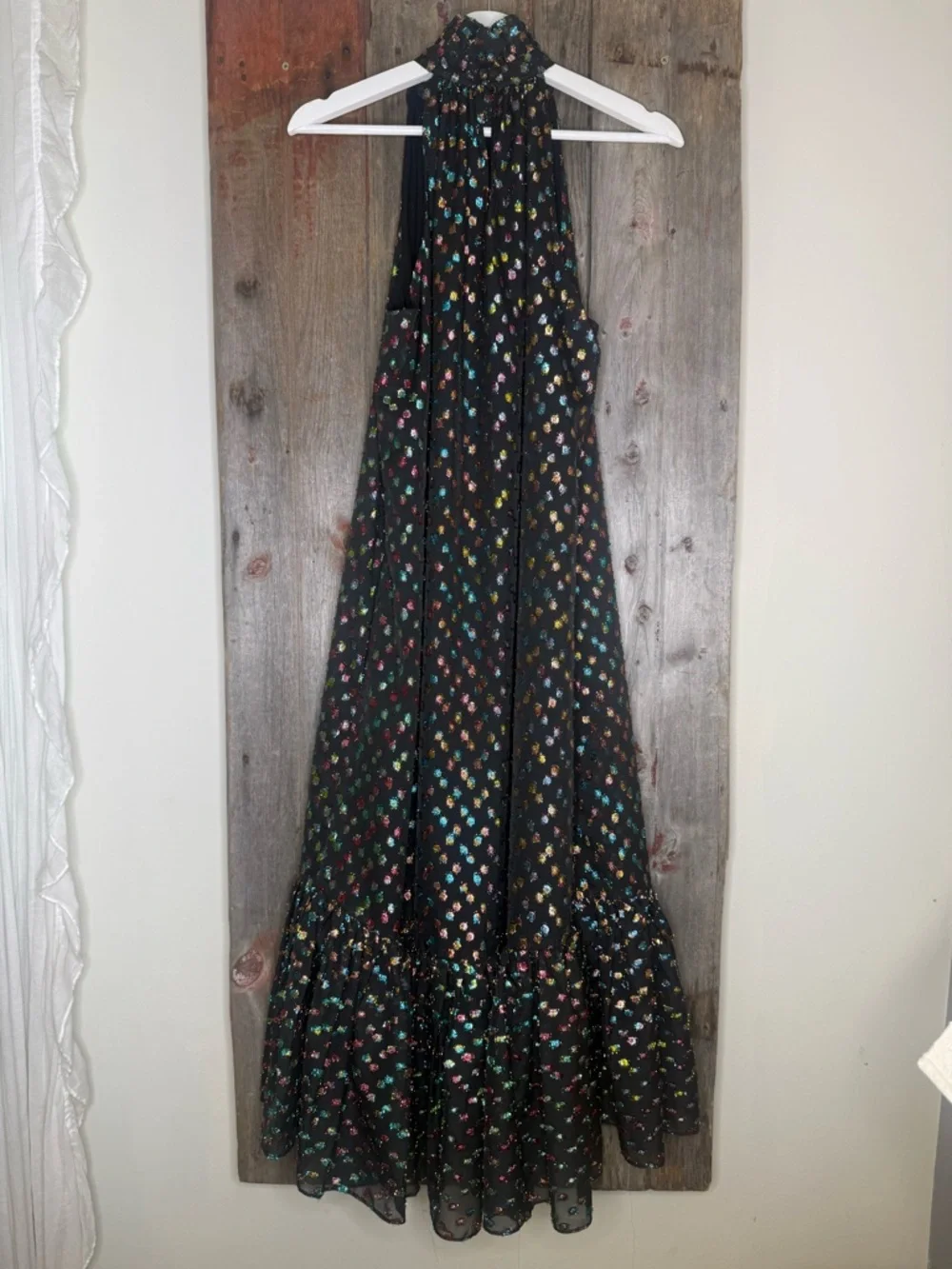 Misa Los Angeles Winona Rainbow Metallic Clip Dot Halter Dress XS